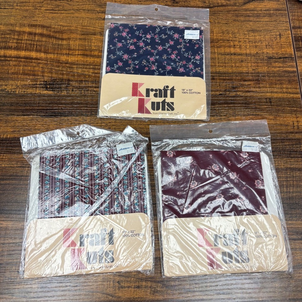 Kraft Kuts Charles Craft Cotton Fabric Fat Quarters Floral Calico Lot of 3 18x22